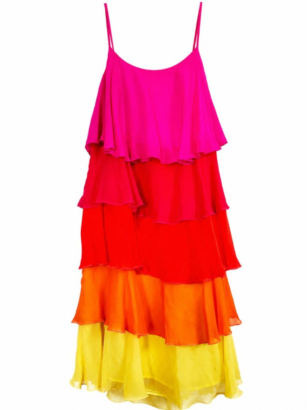 Trina Turk Tiered Silk Chiffon Strappy Dress Ombre Sunset. NWT XS